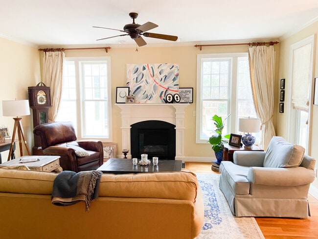 Living room features fireplace with gas logs and lots of beautiful natural light - 309 Redhill Road