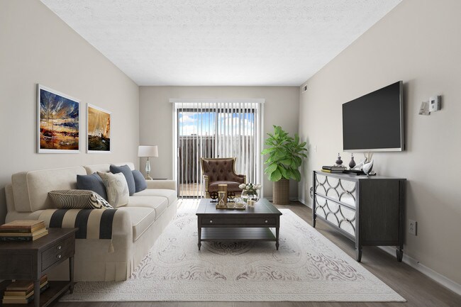 1HAB, Sala de estar con patio - Tamarack Arms Apartments