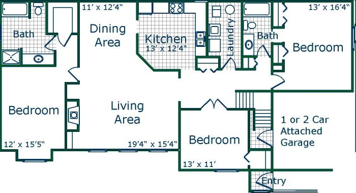Grand Bay Apartments and Townhomes – 3bx2b_Duke_Granite_2G