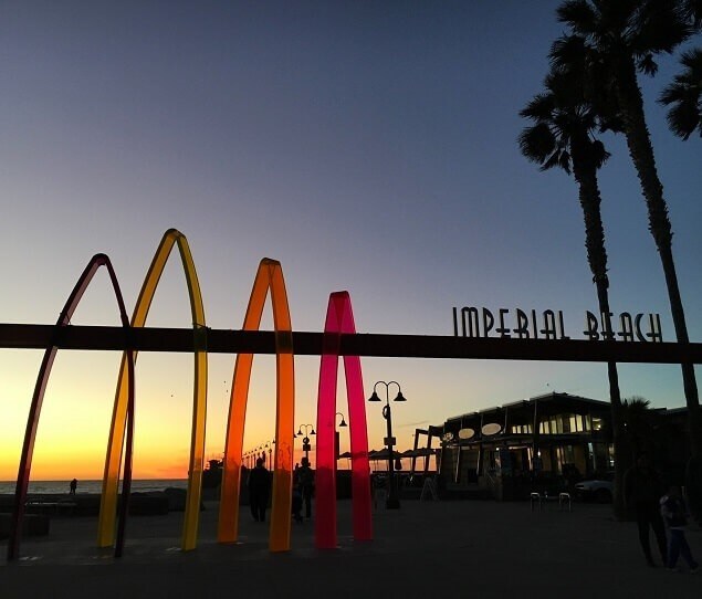 Imperial Beach's "Surfhenge" at sunset