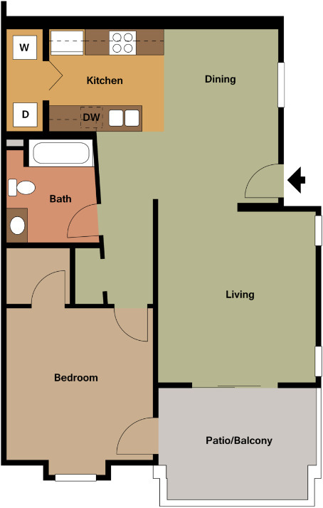 Plano de planta A1-A2 | 709-733 pies cuadrados - Forge Homestead Apartments