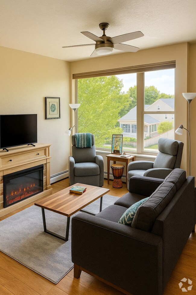 Living area with fireplace, large windows and great views! - 2101 Dearborn Ave