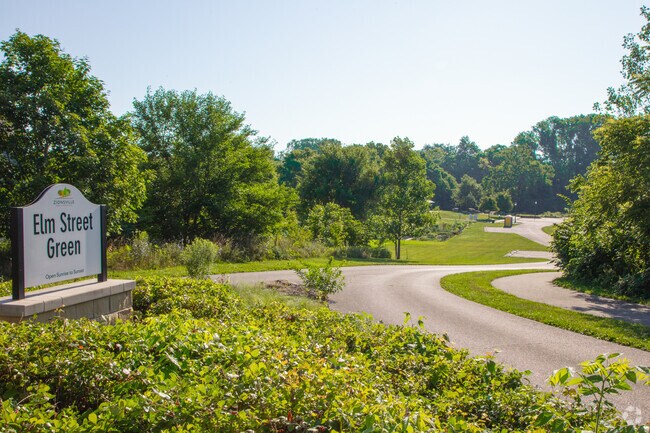 Elm Street Green Park sign and pathway in Zionsville.