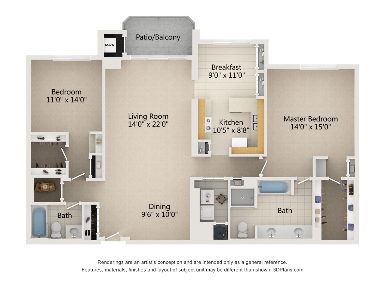 Atrium in The Village – 2 Bedroom 2 Bath Type F