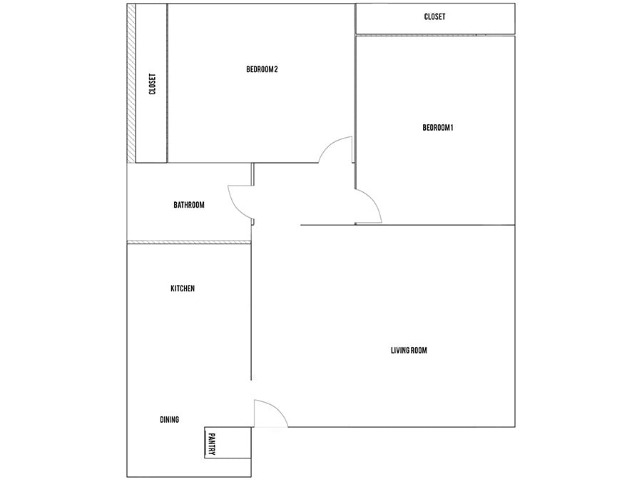 Plano de planta de 2 habitaciones - Garden Grove Apartments