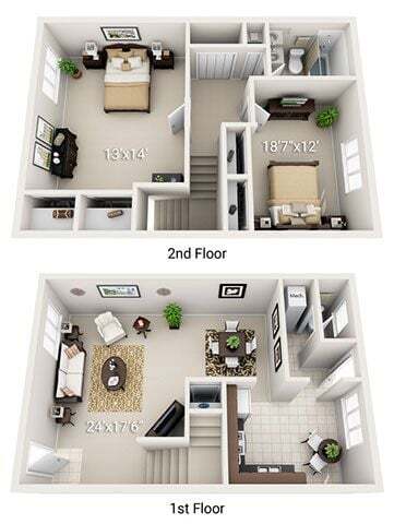 Pine Ridge Apartments – 2 Bed 1.5 Bath Townhome