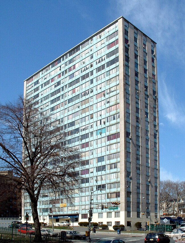 View from the southeast across Elizabeth Avenue - Elizabeth Tower