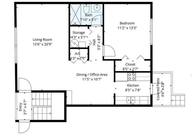 1 Bedroom Layout - 5331 Hansel Ave