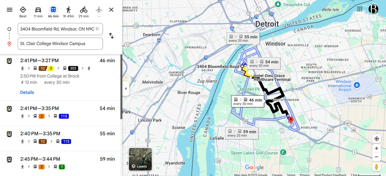 Transportation to St. Clair College - 3404 Bloomfield Rd