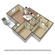 This 850-square-foot, two-bedroom, one-bathroom apartment (Unit D302) is located at 649 E 340 S in American Fork, Utah. The open-concept layout connects the kitchen and living room, creating a functional and airy main living area with hardwood-style flooring and recessed lighting. The kitchen is well-appointed with rich cherry wood cabinetry, granite countertops, a breakfast bar island with a stainless steel sink, and black appliances including a refrigerator, range, and microwave. The living room features large windows that allow ample natural light and views of the surrounding neighborhood. Both bedrooms are carpeted and generously sized, with the primary bedroom measuring 160 square feet and featuring a built-in shelving unit and convenient access to a dedicated closet outfitted with wire shelving systems for organized storage. The second bedroom also includes a built-in granite-topped desk area with upper cabinetry. The full bathroom offers a combination tub and shower, wood-look flooring, and a granite vanity. Neutral tones throughout the unit create a clean, cohesive aesthetic, while ceiling fans and ample ventilation add to everyday comfort.