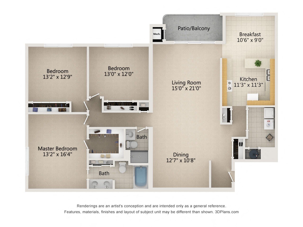 Atrium in The Village – 3 Bedroom 2 Bath Type A