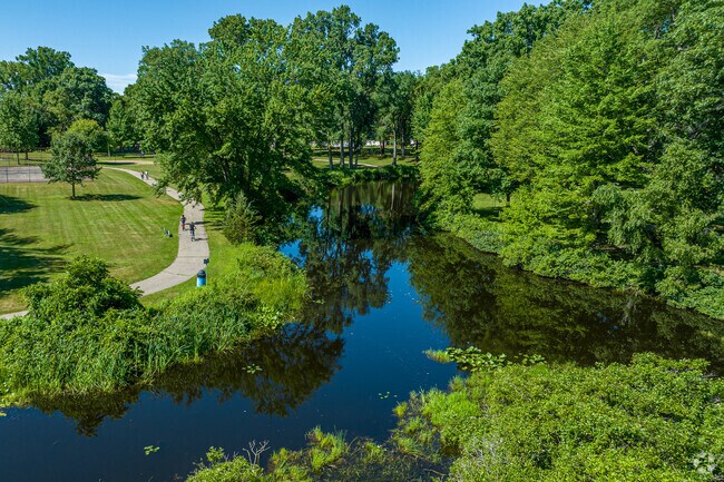 Walking and biking trail around the lake in Hiram Sims Park in Walled Lake.