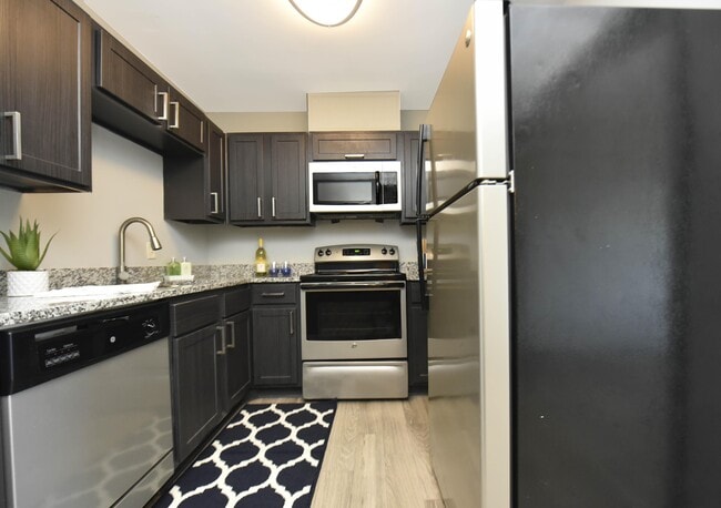 Kitchen with granite counters, stainless appliances, and modern cabinetry - Overton Brentwood