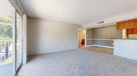Located at 5175 Cinderlane Parkway in Orlando, FL, this single-floor 2-bedroom, 2-bathroom residence offers a practical and well-organized layout. The combined kitchen and living area forms the heart of the home, where wood-look flooring transitions seamlessly into plush carpeting in the living space. The kitchen features a peninsula with dark granite countertops, warm wood cabinetry extending to the ceiling, and black appliances including a refrigerator, range, and microwave. A built-in shelving nook adjacent to the kitchen adds a functional design touch. The living room is generously proportioned, with neutral gray walls, a textured ceiling, and a sliding glass door that opens to a private balcony overlooking lush greenery — filling the space with natural light. Both bedrooms are carpeted and offer a calm, neutral palette; the second bedroom includes a window with outdoor views. The primary bedroom provides comfortable accommodations with a dedicated closet. The two bathrooms are clean and functional, each featuring a tub-shower combination with white tile surrounds. One bathroom showcases wood-look flooring, a granite-topped vanity with warm wood cabinetry, and a large mirror, while the second offers a bright, all-white finish. This residence delivers a cohesive, comfortable living experience in a convenient Orlando location.