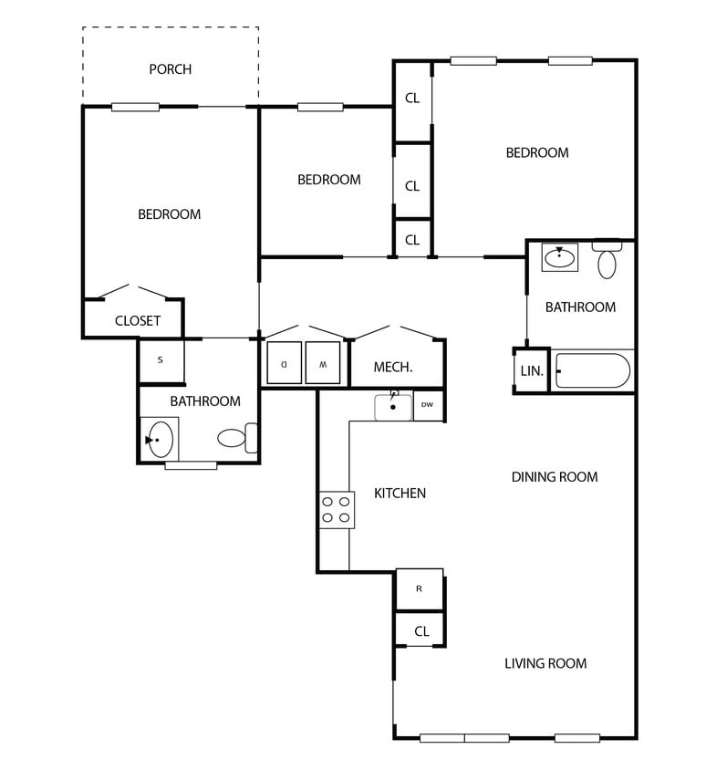 3 Bedroom Floorplan - Apartments at Three Bridges