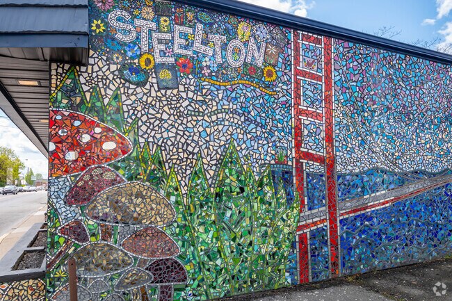 A beautiful glass mosaic adorns the Coexist Glass Shop in Steelton.