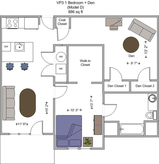 1 Bedroom + Den (Model D) - VP3