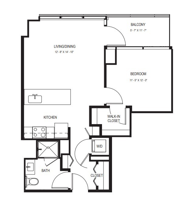 Apartamento de un dormitorio A-03.1 - 700 pies cuadrados - Pisos 5-25 - Wolf Point West