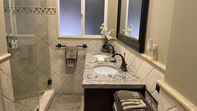 Full travertine Bathroom - 13407 S Wilton Pl