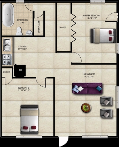 2HAB/1BA - The Palms Apartments