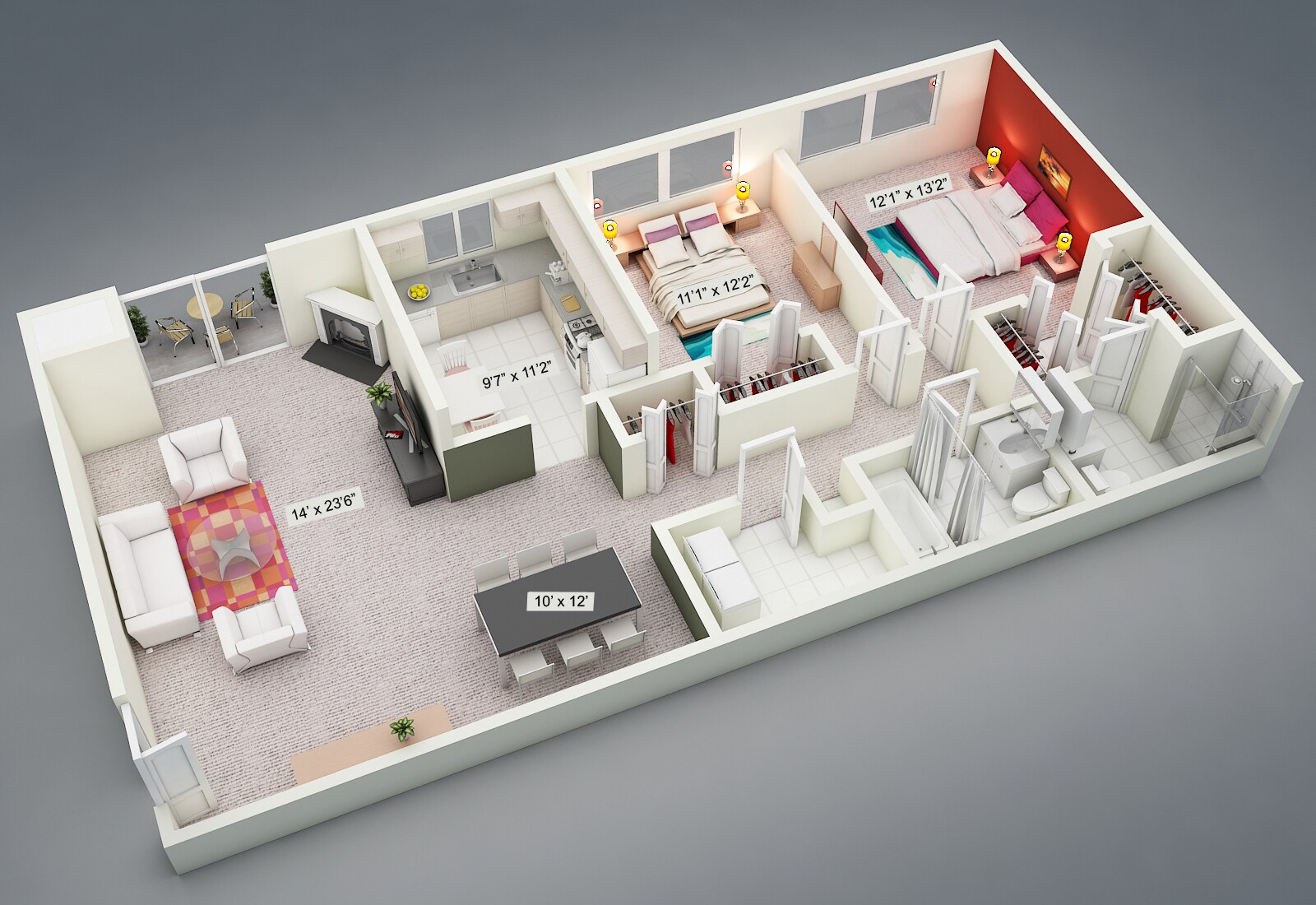 Shady Lake Apartments – Two Bedroom Two Bath Garden Style Vaulted