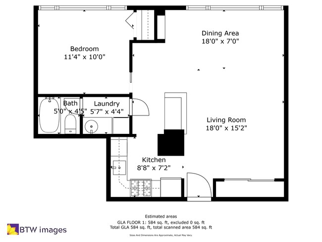 Floor Plan - Sq. Footage is 642 Sq. Ft. - 4401 Cherry Hill Rd