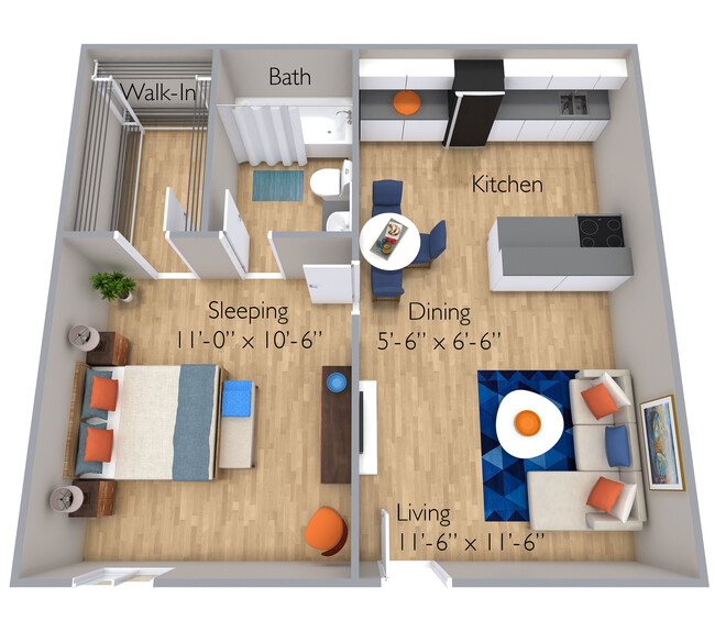 1 Bed 1 Bath Cyan - Azul Apartments