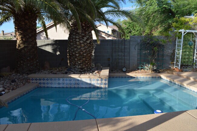 Piscina privada con cascadas y plataforma baja a la sombra. - 1524 Waterton Dr