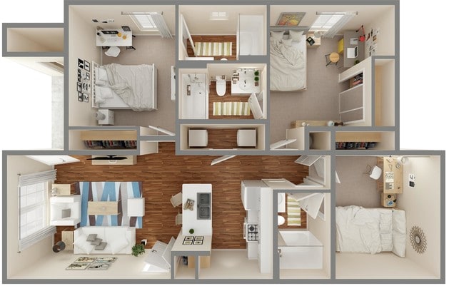 3 Bedroom | 3 Bath 1120sq ft. - University Trails Apartments