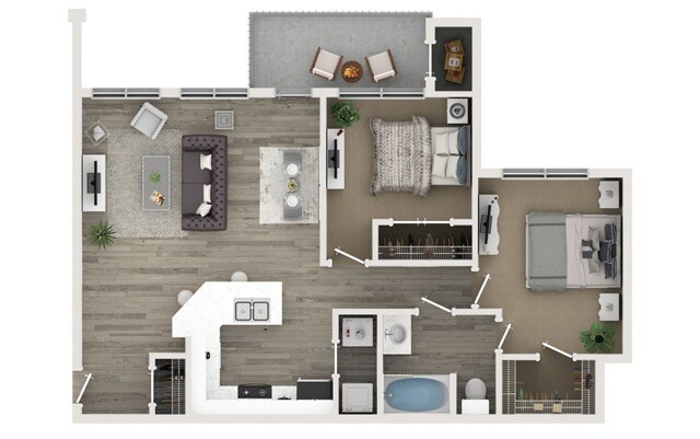 Plano de planta de dos dormitorios y un baño - Anthem Mesquite