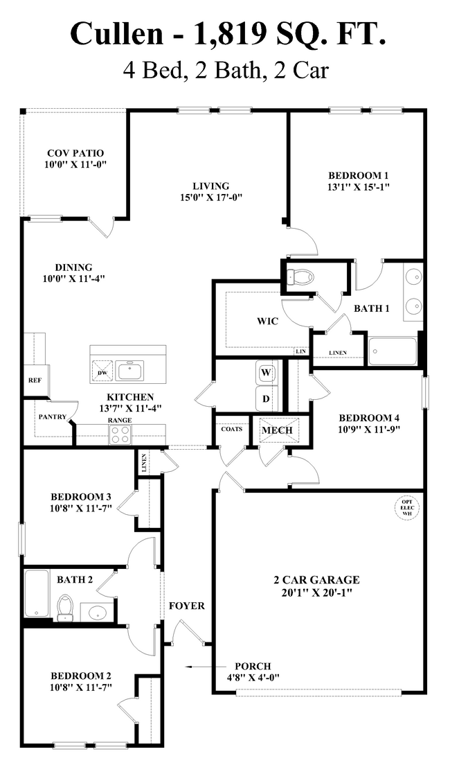 Cullen - Plano de planta - Villas at Oak Bend- Home Rentals