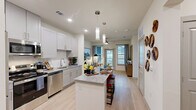 Located at 8025 Monty Stratton Pkwy in Greenville, Texas, this efficient one-bedroom, one-bathroom residence offers a thoughtfully designed single-level layout across a compact yet functional footprint. Light wood-style flooring flows consistently throughout, lending a clean, cohesive look to the entire space.

The kitchen is a standout feature, equipped with a full suite of stainless steel appliances — including a refrigerator, range, microwave, and dishwasher — complemented by white shaker-style cabinetry, granite countertops, a tile backsplash, and a breakfast bar with pendant lighting above, ideal for casual dining.

The living room is bright and welcoming, with multiple windows that bring in natural light and provide outdoor views. A ceiling fan adds comfort, and a private exterior door opens to a balcony area.

The bedroom is generously sized, featuring large windows with outdoor views, a ceiling fan, and ample natural light. A dedicated closet provides organized storage.

The bathroom includes a tiled tub-shower combination, a granite-topped vanity, and light wood flooring. An in-unit laundry area with a full-size washer and dryer adds everyday convenience, completing this well-equipped and modern residence.