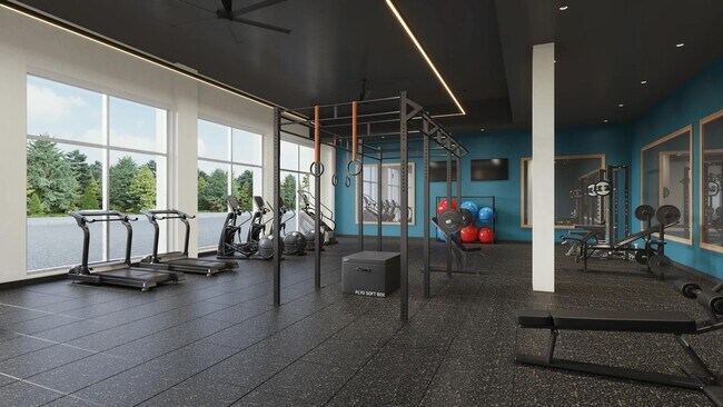 Estudio de fitness con calidad de club, bicicletas de spinning y cabinas de entrenamiento personal en Modera Shoreline en Shoreline, WA. - Modera Shoreline