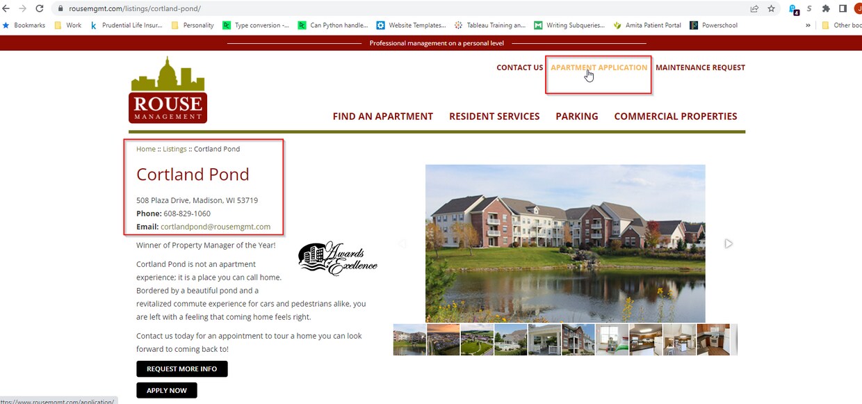 Application link on Cortland Pond website - 542 Plaza Dr