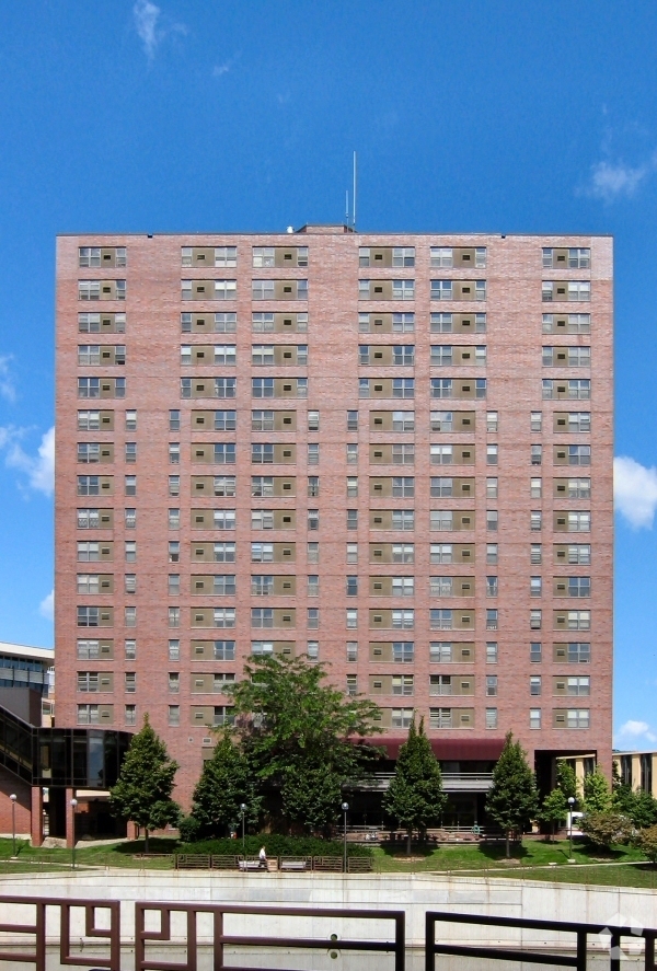 View to the northwest across the Zumbro River - Fontaine Towers