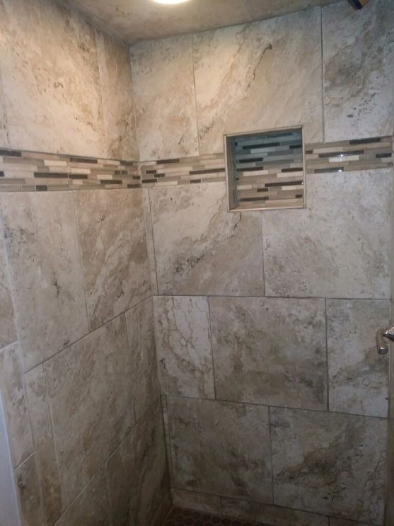 Master shower tile with in-wall show dish - 12324 Green Valley Dr