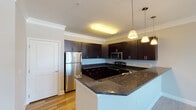 Located at 320 Continental Cir in Christiansburg, VA, this single-floor residence offers a well-designed open-concept layout that seamlessly connects the living and kitchen areas. The kitchen is a standout feature, equipped with rich dark espresso cabinetry, dark granite countertops, stainless steel appliances including a refrigerator, range, and built-in microwave, and a double undermount sink. Elegant pendant lighting and crown molding add a refined touch, while light hardwood-style flooring grounds the space. The living area is generously sized, finished with plush neutral carpet, crown molding, a ceiling fan, and large windows that invite abundant natural light and outdoor views. Multiple bedrooms continue the carpet flooring and ceiling fan details, each offering windows with exterior views and easy closet access. A spacious walk-in closet with wire shelving systems provides practical storage. The bathrooms feature dark granite vanity tops with dark cabinetry, tub-shower combinations with curved curtain rods, and earthy tile flooring. Throughout the residence, consistent finishes and thoughtful details create a cohesive, comfortable living environment.