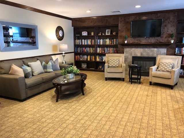 Fireplace Room - Crestmount Senior Apartments
