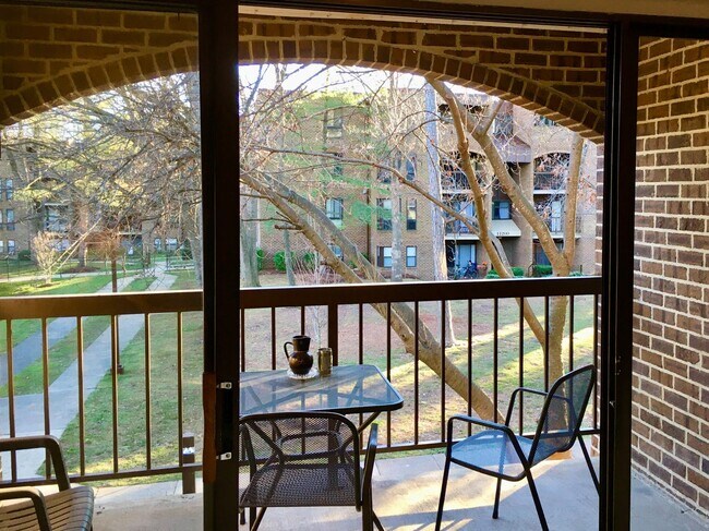 A shady, south-facing balcony overlooks the wooded common area. - 11260 Chestnut Grove Square