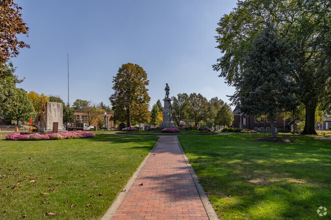 Historical Monuments in the Bedford Public Square.