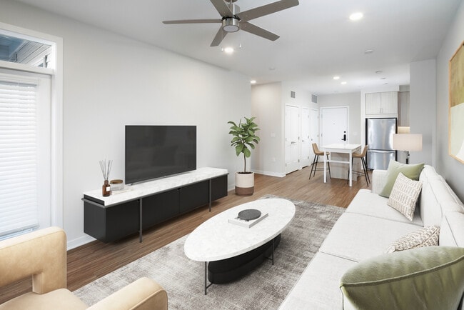 Living room with ceiling fan - Avalon Wayne