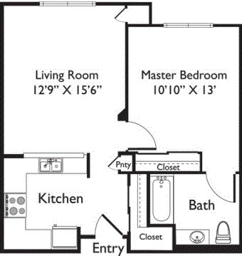 1HAB/1BA - Mira Vista Villas Senior Living