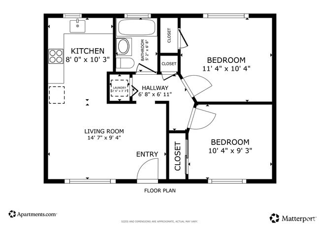 2 habitaciones, 1 baño, 585 pies cuadrados - Plano de planta - Windy Hill Apartments