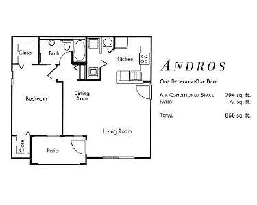 Floor Plan: Andros- 1 Bed/1 Bath 866 SF - Village East