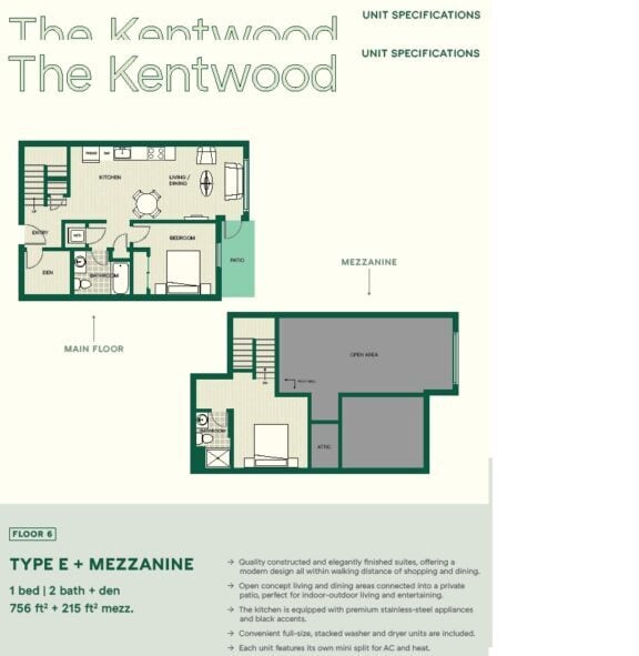 1 bed, 2 bath, den loft - The Kentwood
