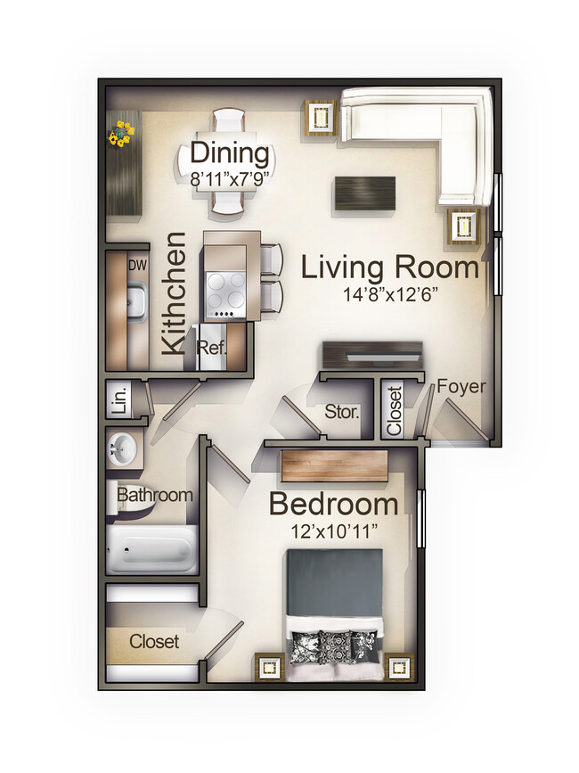 Willow 1 dormitorio y 1 baño - Parkhaven Apartments