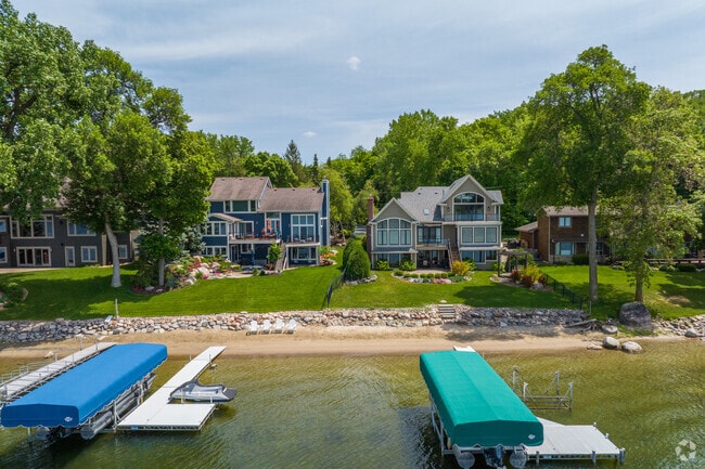 A row of lake homes along the shoreline of Lower Prior Lake.