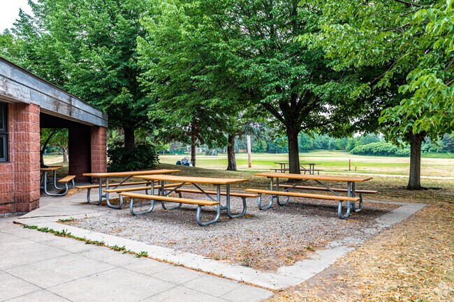 Falcon Heights Community Park has plenty of picnic tables at the park pavilion.