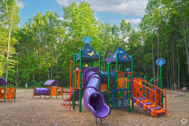 Bauervic Woods Park's playground in Southfield is hidden amongst the surrounding forest.