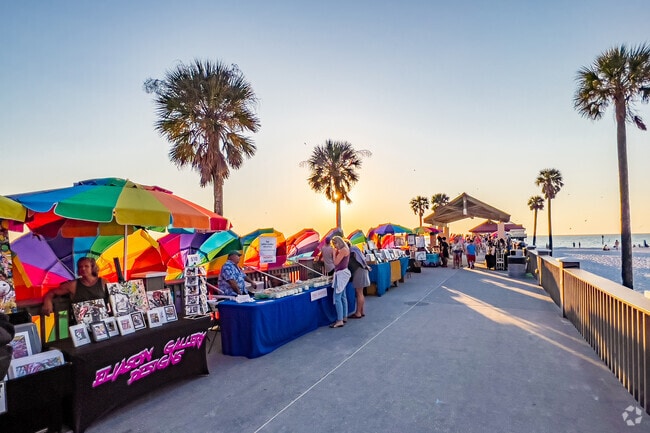 Shops and eateries line the Clearwater Beach boardwalk.